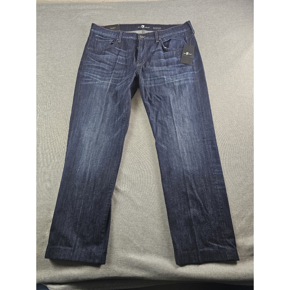 7 For All Mankind Austyn Jeans  Mens 38 Blue Straight  Relaxed Stretch Denim New